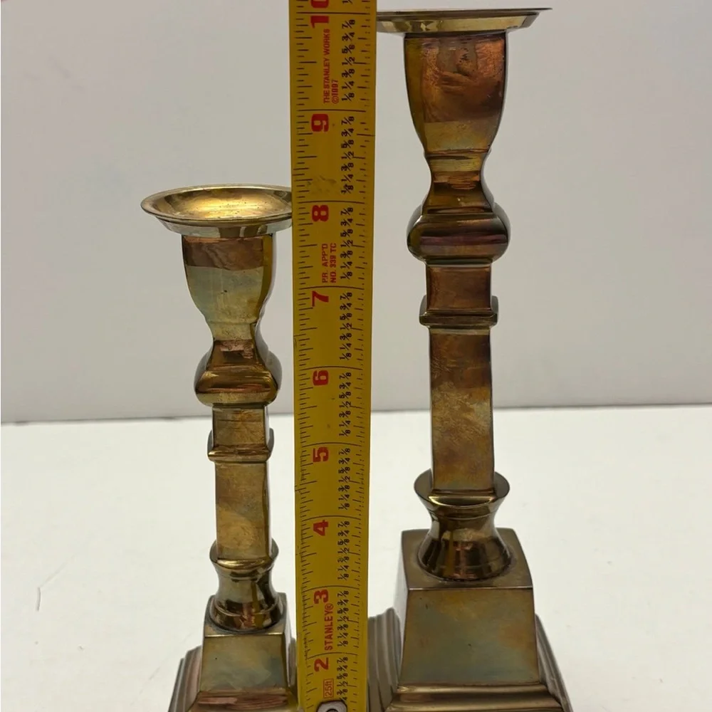 Pair of 2 vintage solid brass candle holders